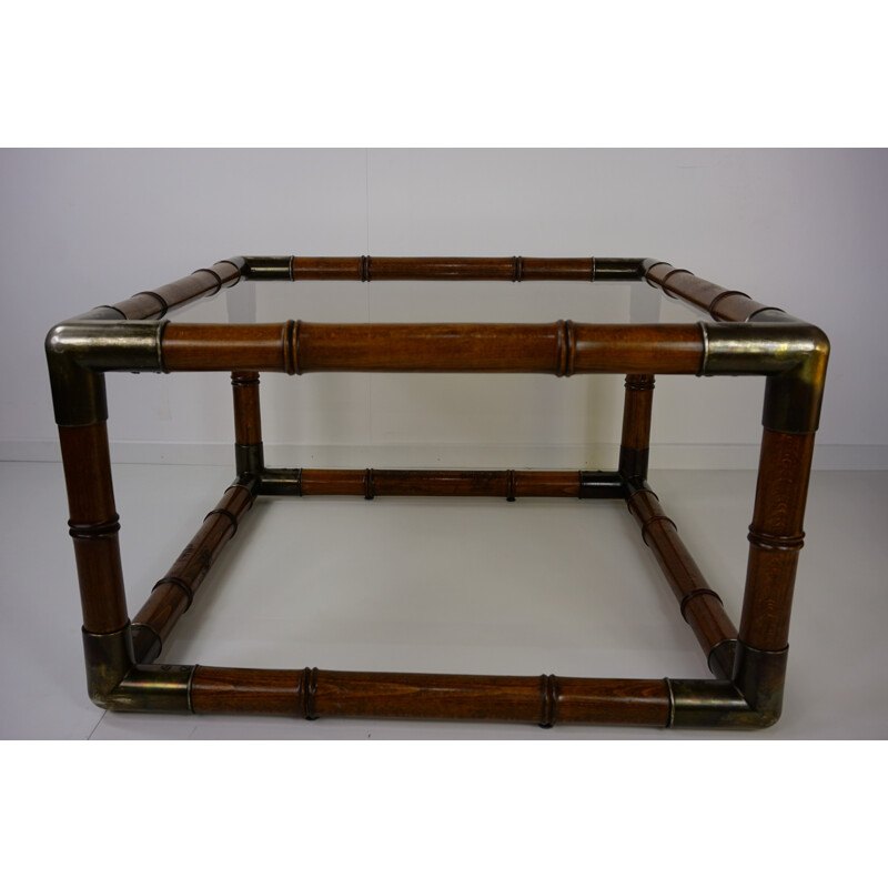Vintage square Coffee table in wood, metal and glass - 1970s