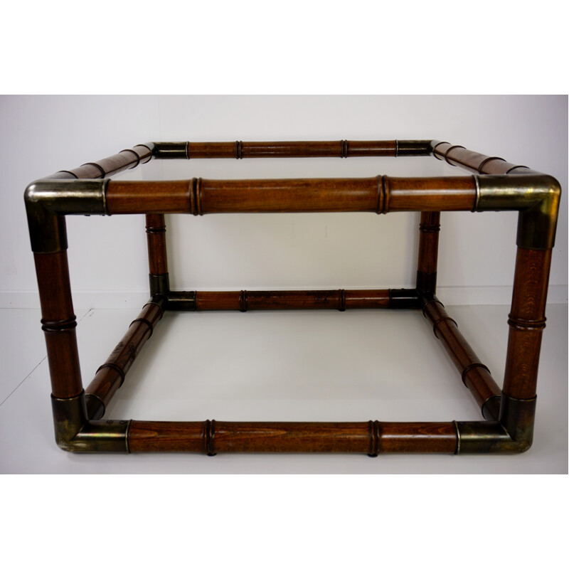 Vintage square Coffee table in wood, metal and glass - 1970s