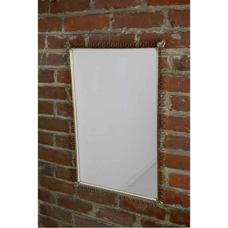 Miroir vintage rectangulaire en laiton - 1950