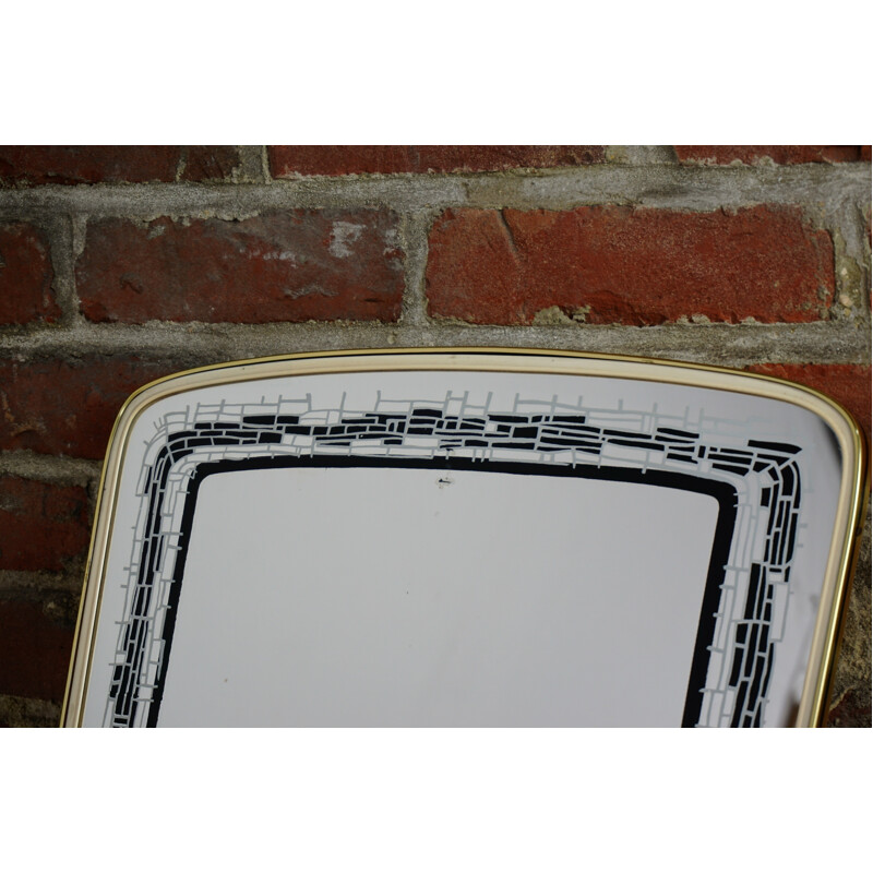 Vintage screen-printed mirror - 1950s