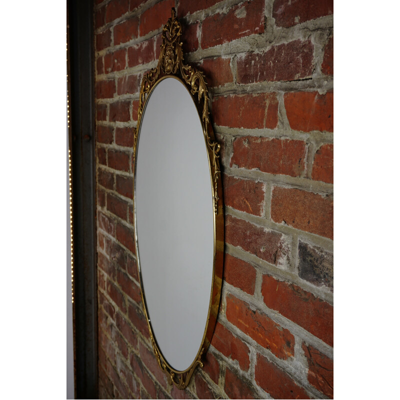 Vintage venetian style oval mirror in brass - 1940s