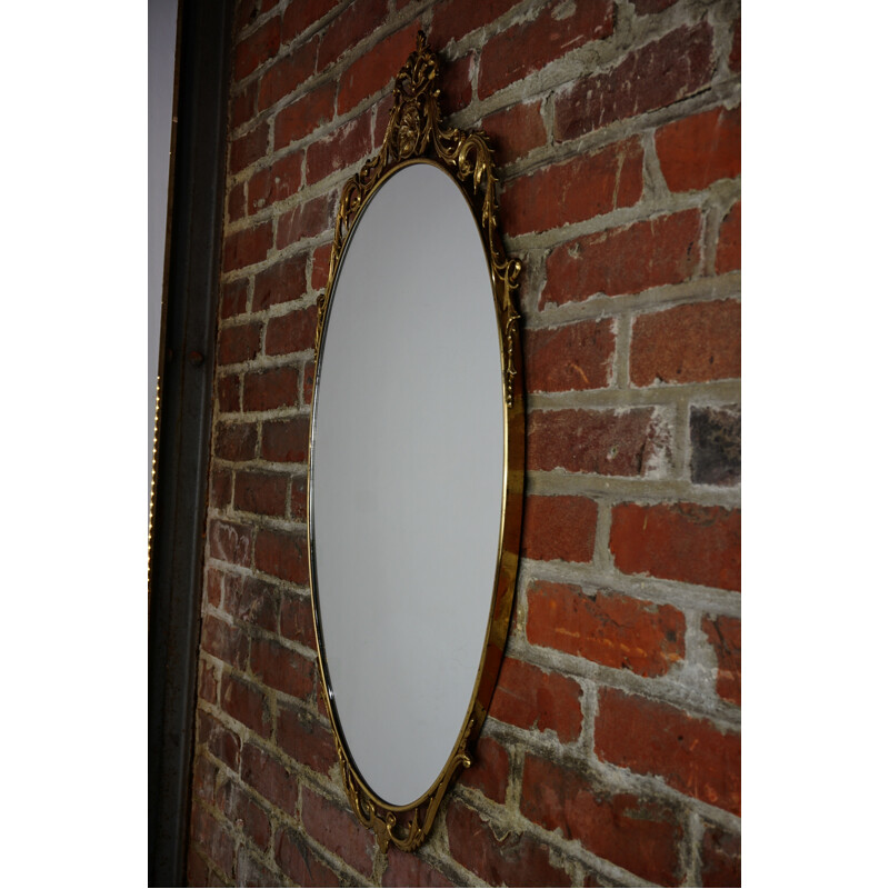 Vintage venetian style oval mirror in brass - 1940s