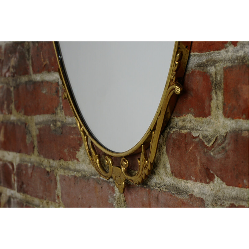 Vintage venetian style oval mirror in brass - 1940s