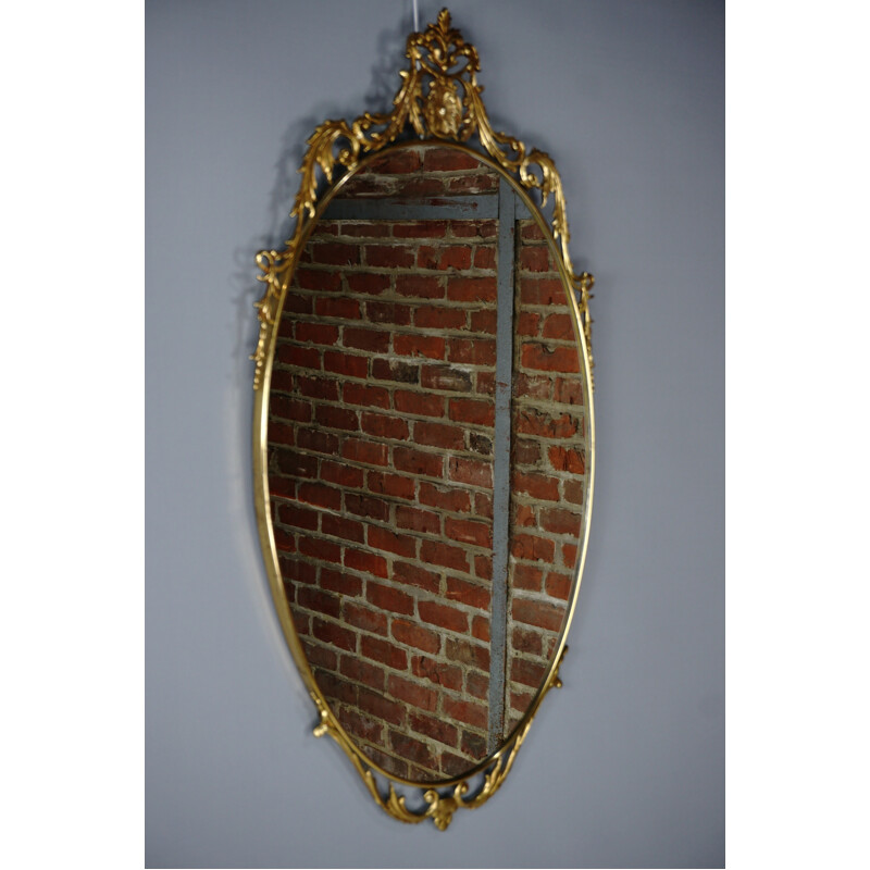 Vintage venetian style oval mirror in brass - 1940s