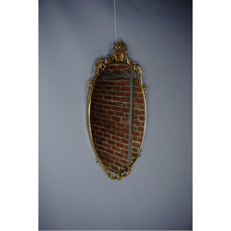 Vintage venetian style oval mirror in brass - 1940s