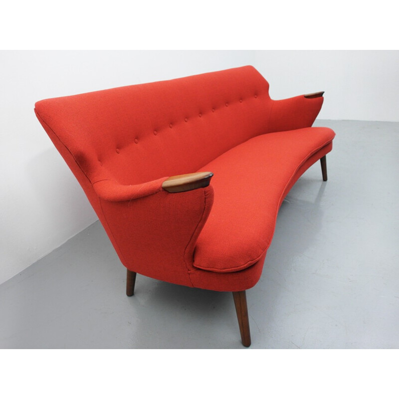 Danish 3-seater red sofa, Kurt OLSEN - 1954