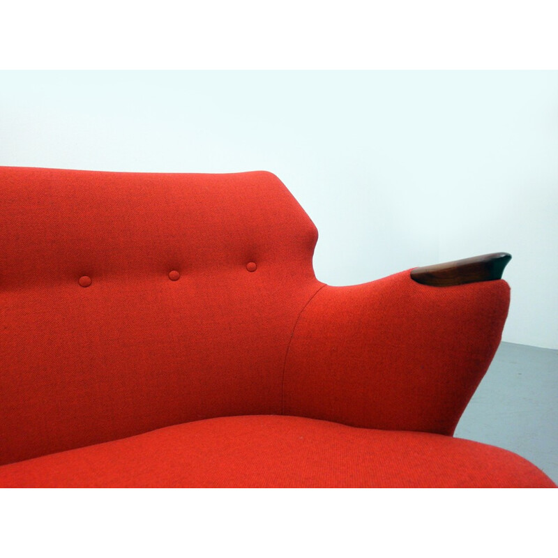 Danish 3-seater red sofa, Kurt OLSEN - 1954
