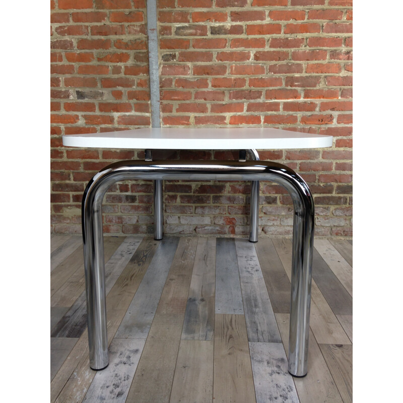 Vintage white rectangular table in chrome and wood - 1960s