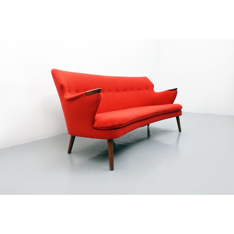 Danish 3-seater red sofa, Kurt OLSEN - 1954