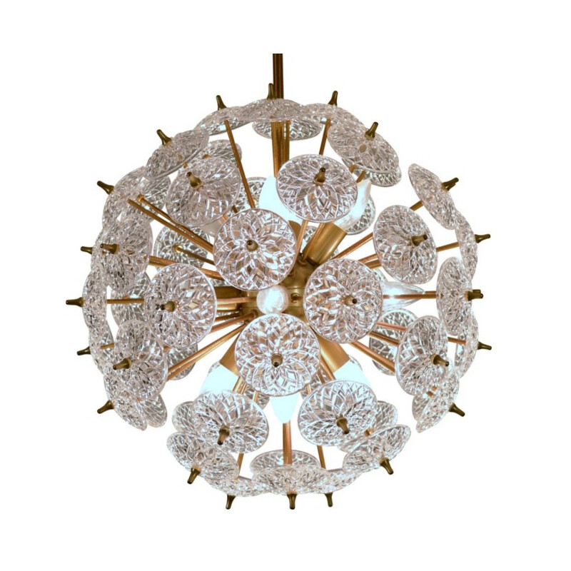 Pendant lamp in brass and crystal "Snowball" by Emil Stejnar & Robert Nikkol for Rupert Nikoll - 1950s