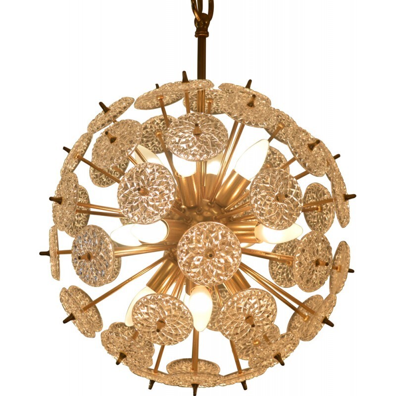 Pendant lamp in brass and crystal "Snowball" by Emil Stejnar & Robert Nikkol for Rupert Nikoll - 1950s