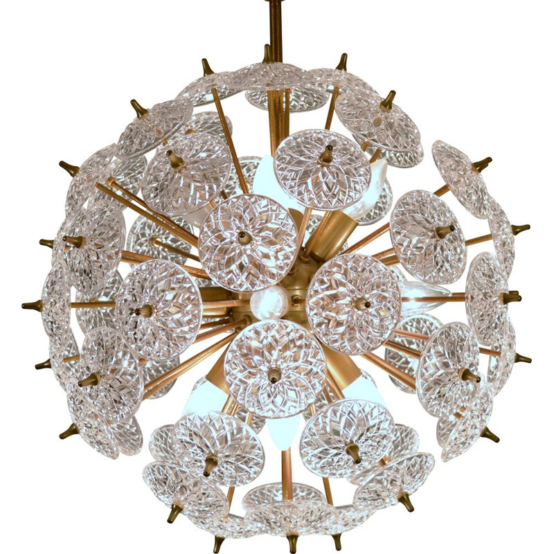 Pendant lamp in brass and crystal "Snowball" by Emil Stejnar & Robert Nikkol for Rupert Nikoll - 1950s