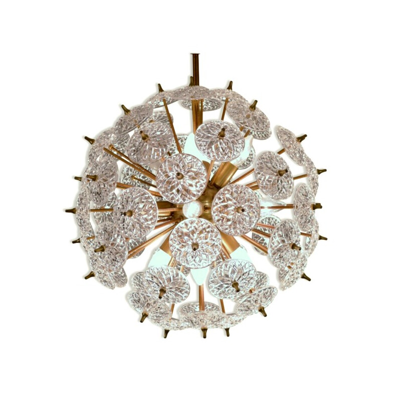 Pendant lamp in brass and crystal "Snowball" by Emil Stejnar & Robert Nikkol for Rupert Nikoll - 1950s