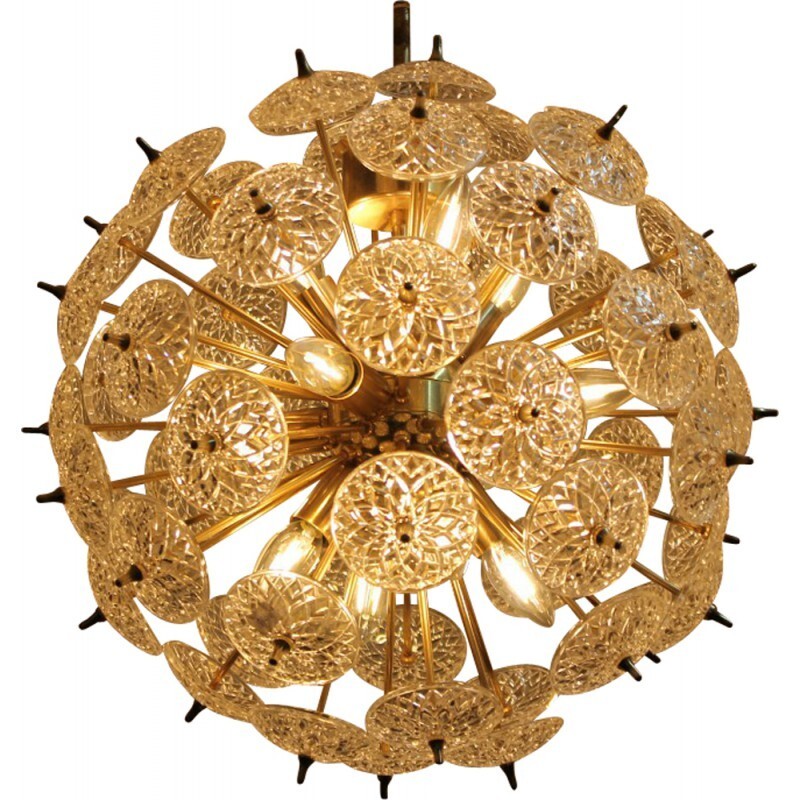 Pendant lamp in brass and crystal "Snowball" by Emil Stejnar & Robert Nikkol for Rupert Nikoll - 1950s