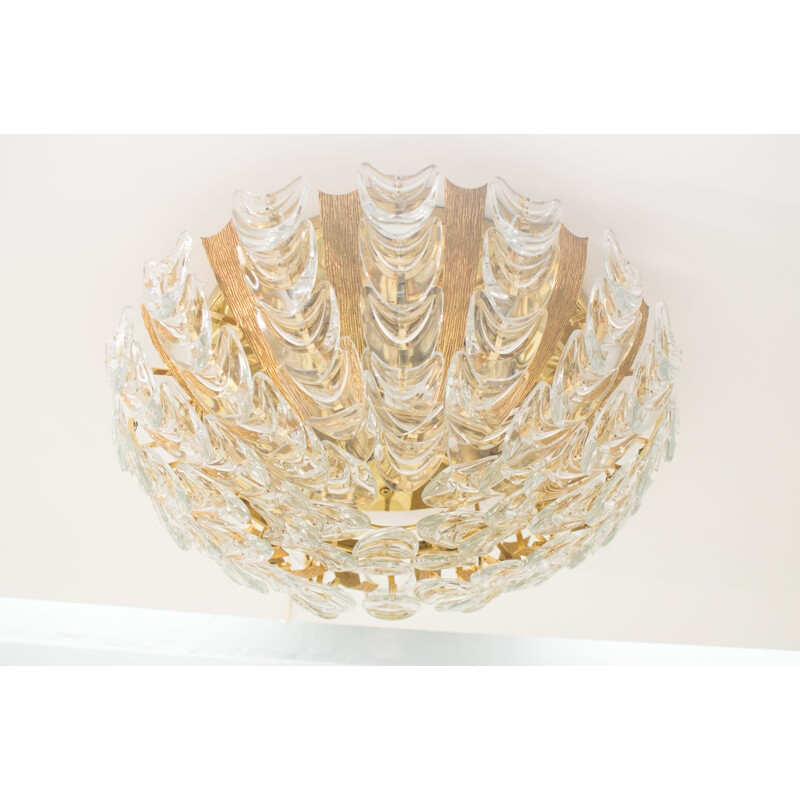Vintage German Gilt Brass & Crystal Ceiling Lamp by Palwa - 1960s