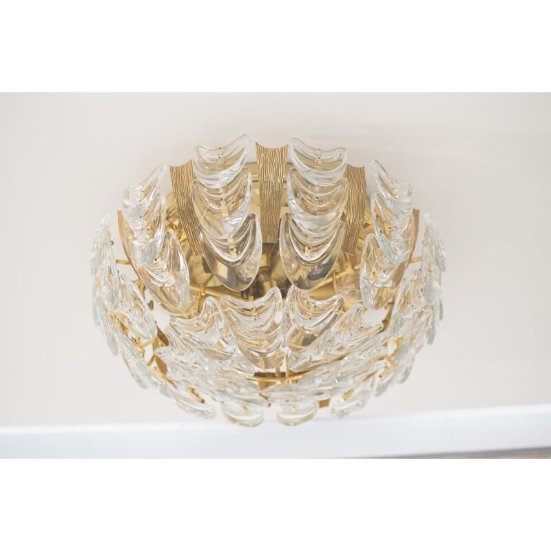 Vintage German Gilt Brass & Crystal Ceiling Lamp by Palwa - 1960s