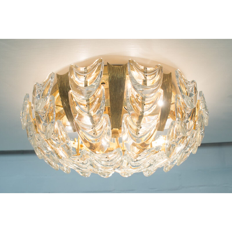 Vintage German Gilt Brass & Crystal Ceiling Lamp by Palwa - 1960s
