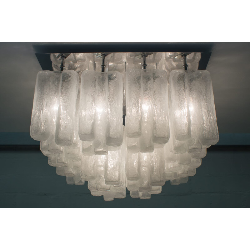 Large Ice Glass Ceiling Lamp "Granada" by Kalmar - 1960s