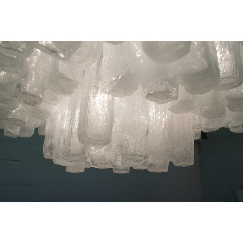 Large Ice Glass Ceiling Lamp "Granada" by Kalmar - 1960s