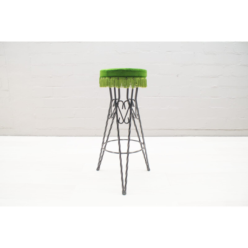 Set of 4 vintage green bar Stools - 1950s