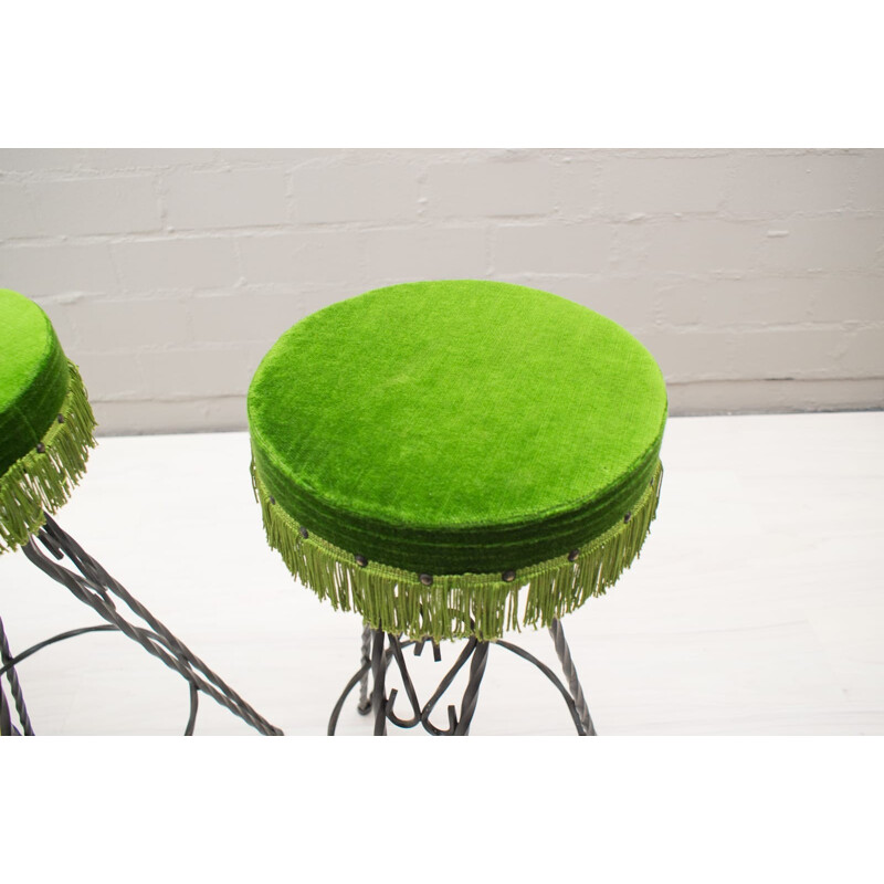 Set of 4 vintage green bar Stools - 1950s