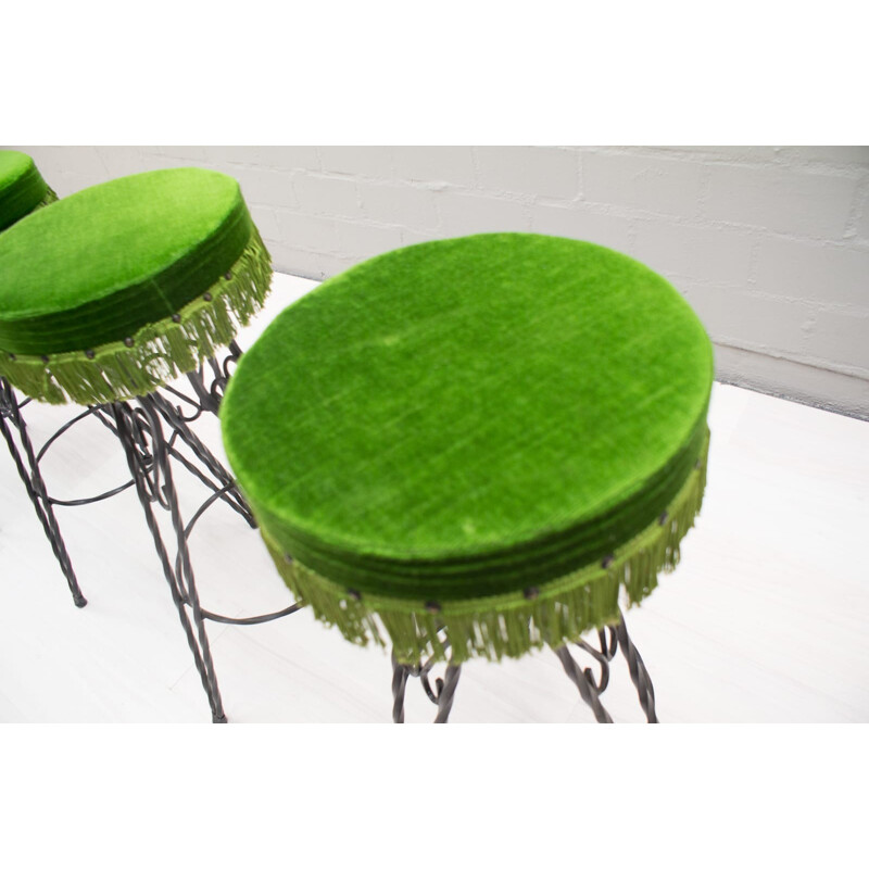 Set of 4 vintage green bar Stools - 1950s