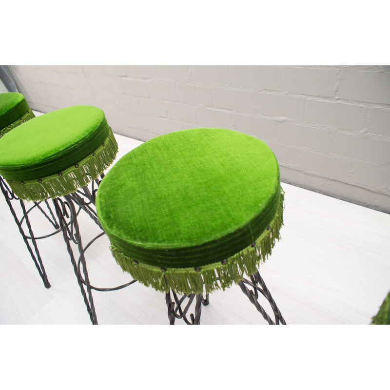 Set of 4 vintage green bar Stools - 1950s