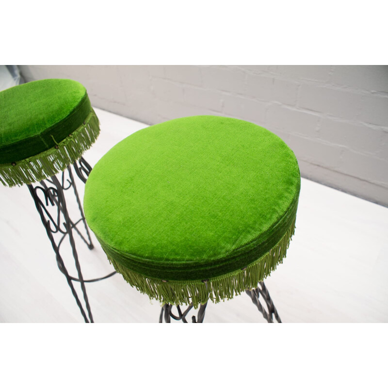 Set of 4 vintage green bar Stools - 1950s