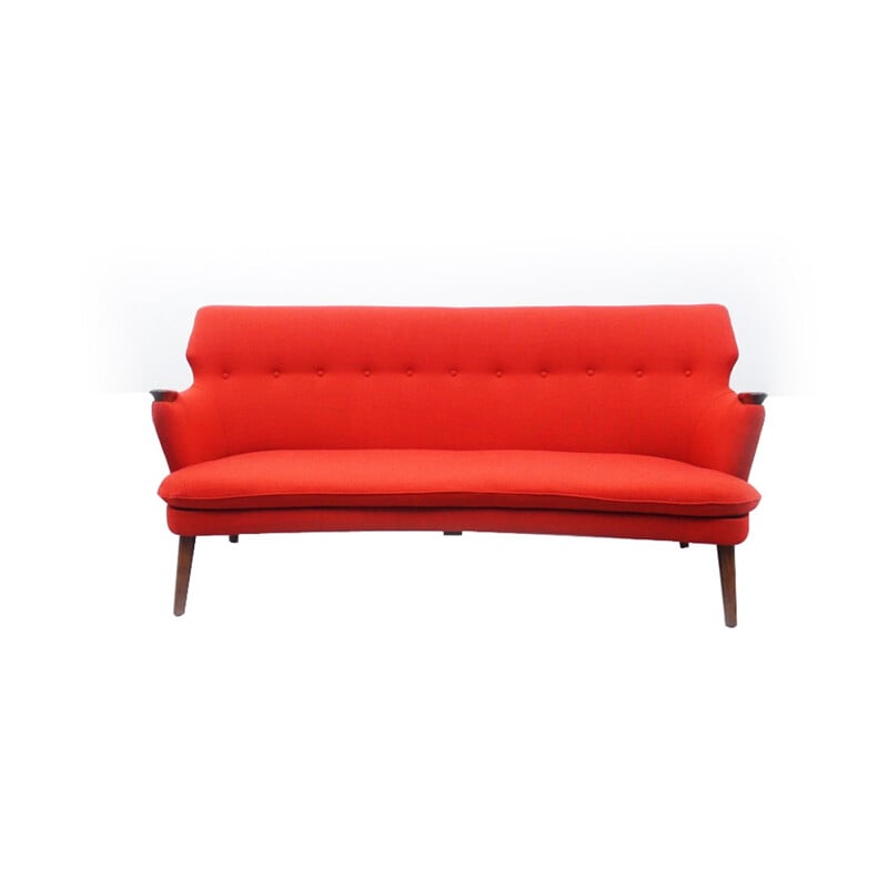 Danish 3-seater red sofa, Kurt OLSEN - 1954