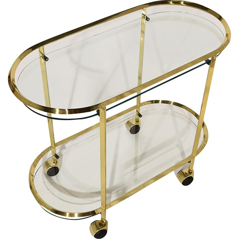 Italian Vintage Minimalist Brass and Glass Bar Cart - 1980s