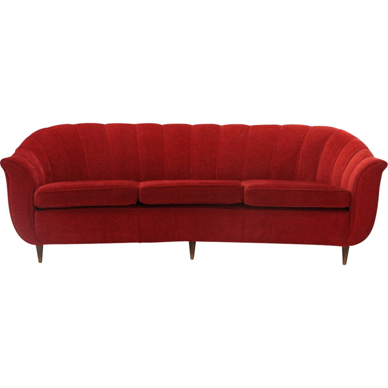 Vintage Italian 3-seat red Velvet Sofa - 1950s