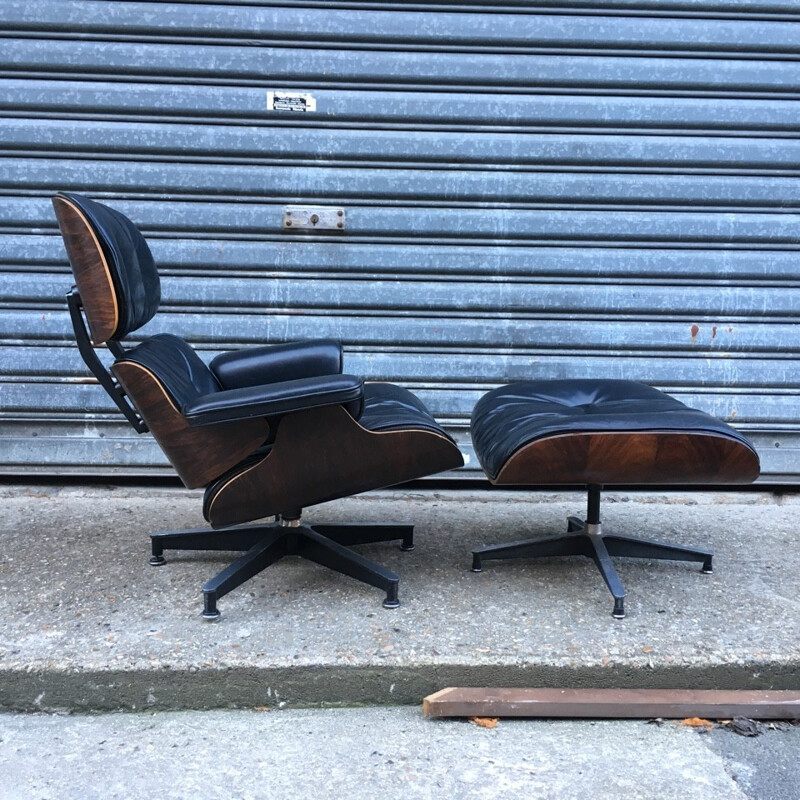 Vintage Leather Rosewood Rio armchair with its otoman by Herman Miller - 1950s