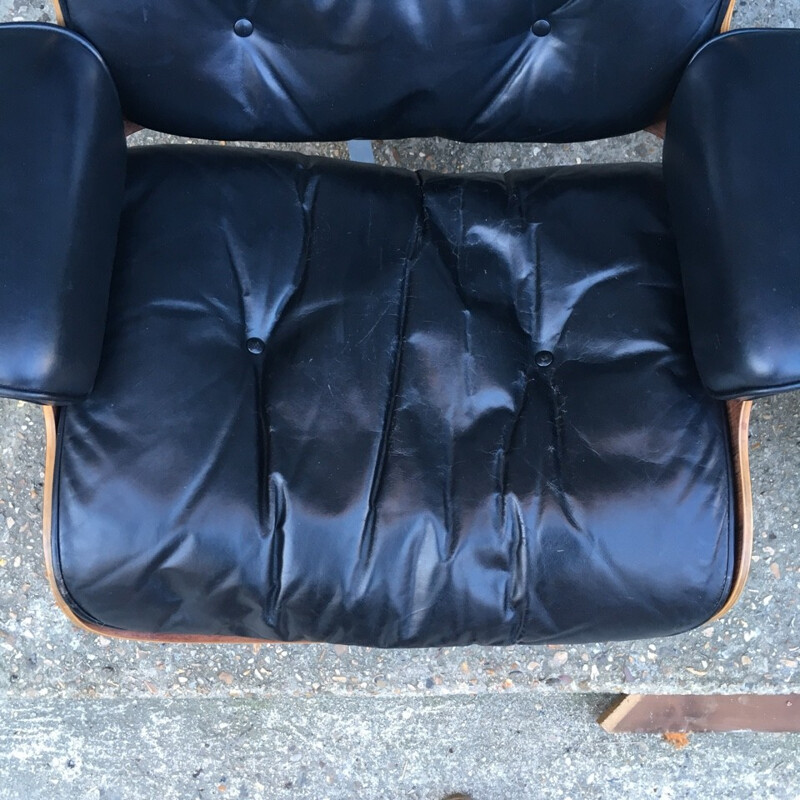 Vintage Leather Rosewood Rio armchair with its otoman by Herman Miller - 1950s