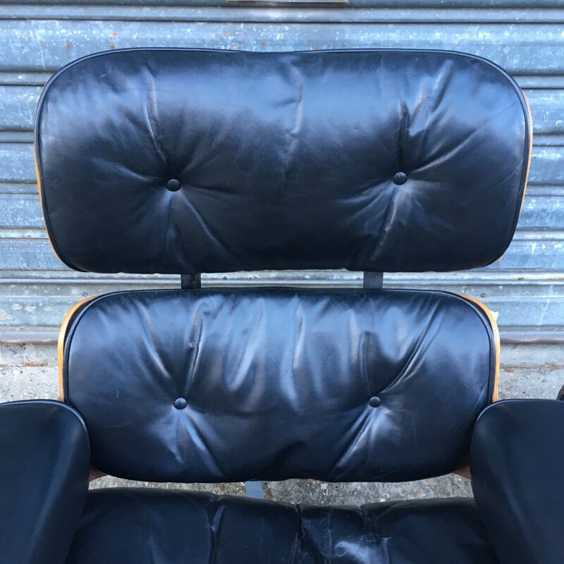 Vintage Leather Rosewood Rio armchair with its otoman by Herman Miller - 1950s