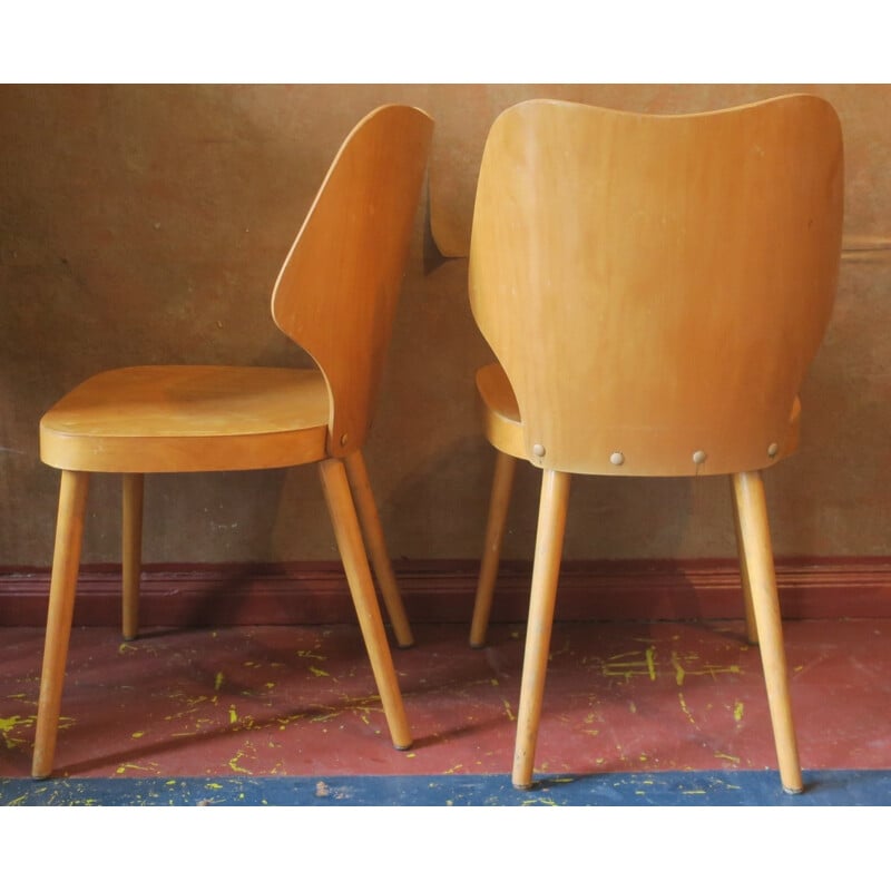 Vintage Scandinavian Plywood Chair with Splayed Legs and Curved Backs - 1950s 