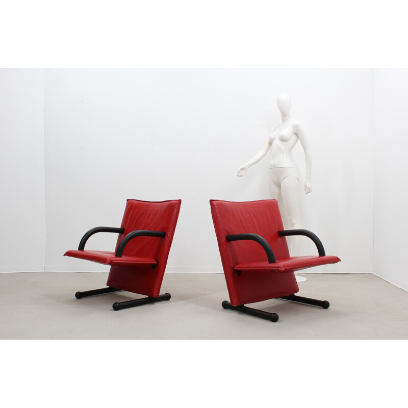 Set of 2 of T-Line Leather Armchairs by Burkhard Vogtherr for Arflex - 1980s