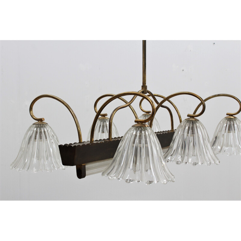 Vintage Murano glass large pendant chandelier by Barovier & Toso - 1940s