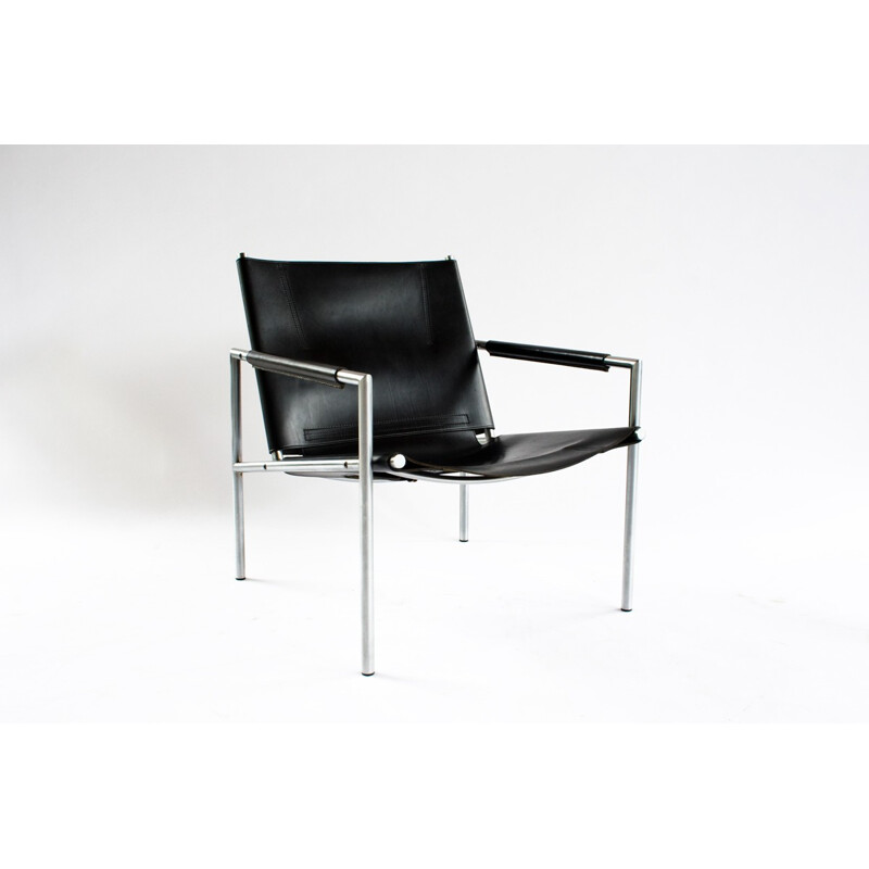 SZ 02 Easy Chair in leather and chrome, Martin VISSER - 1960s