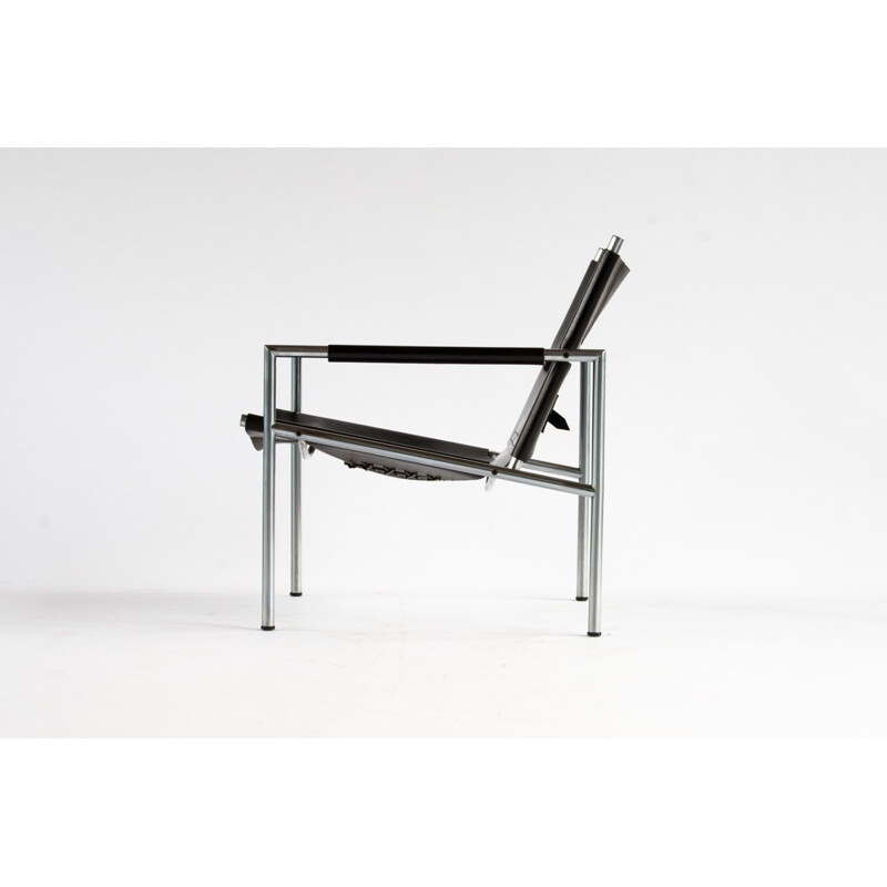 SZ 02 Easy Chair in leather and chrome, Martin VISSER - 1960s