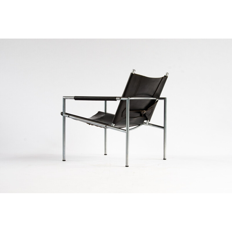 SZ 02 Easy Chair in leather and chrome, Martin VISSER - 1960s