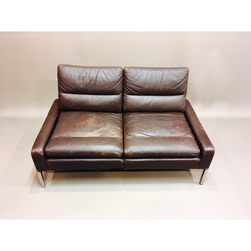 Vintage two seater sofa in leather and chrome - 1960s