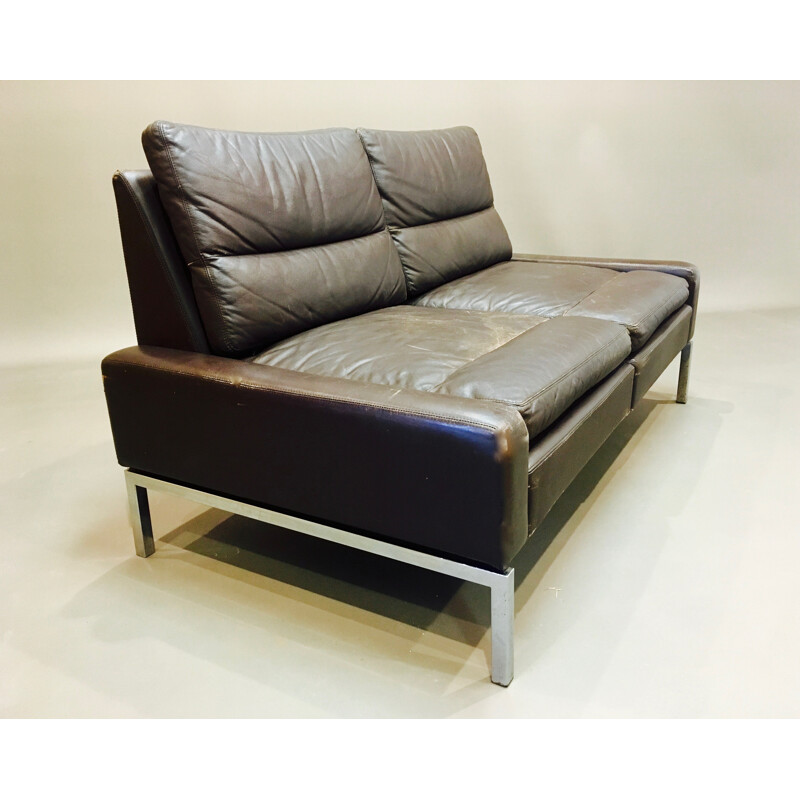 Vintage two seater sofa in leather and chrome - 1960s