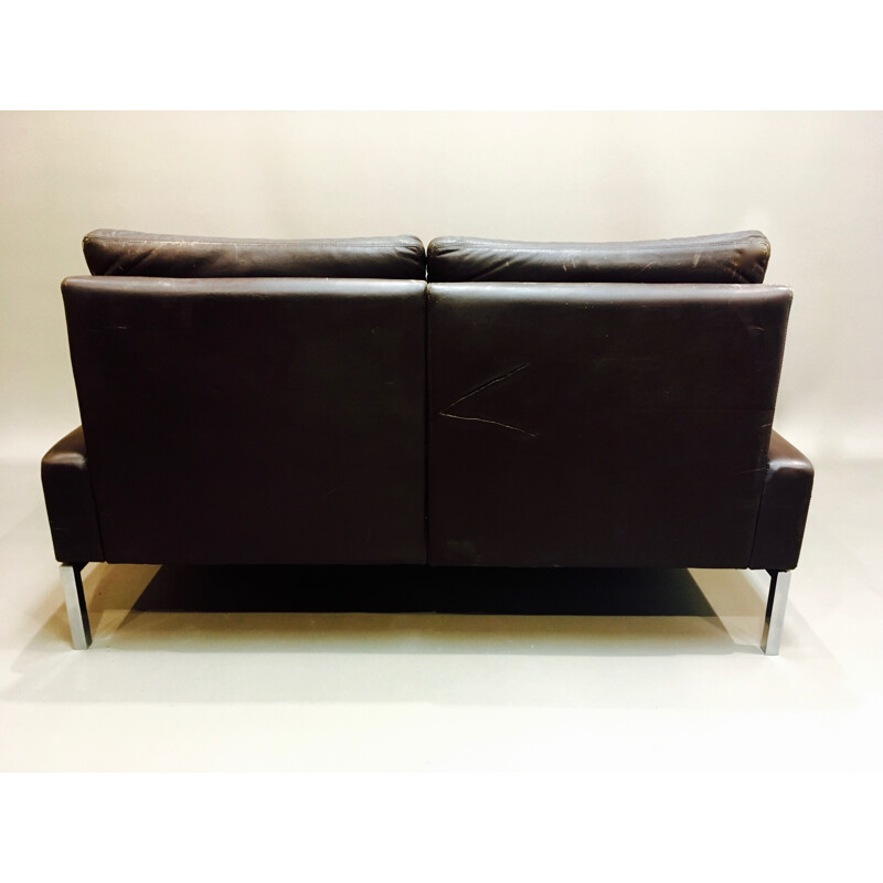 Vintage two seater sofa in leather and chrome - 1960s