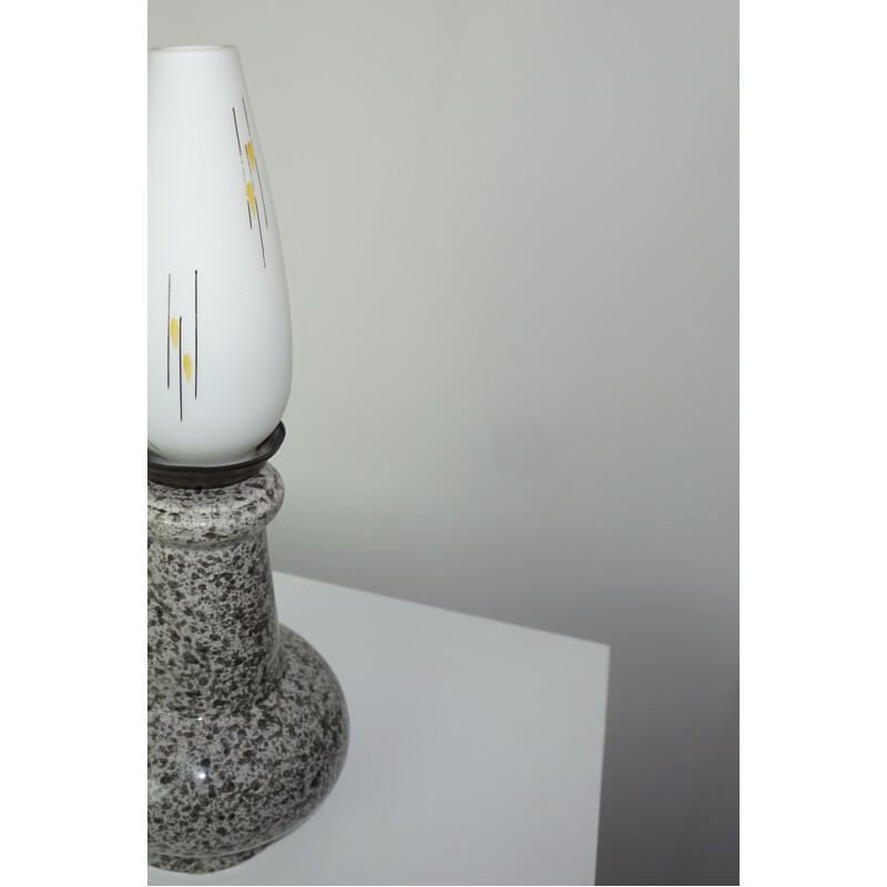 Vintage lamp in ceramic and white opaline crafted - 1950s