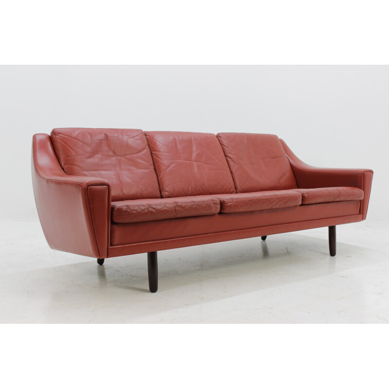 Vintage danish red 3-Seater Sofa in rosewood - 1960s