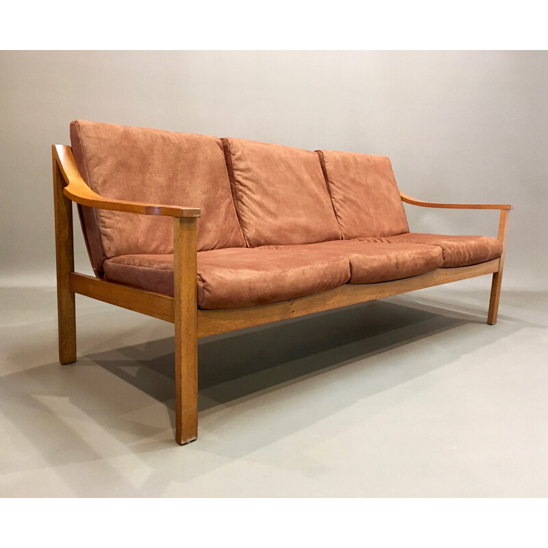 Vintage scandinavian camel sofa in teak - 1950s