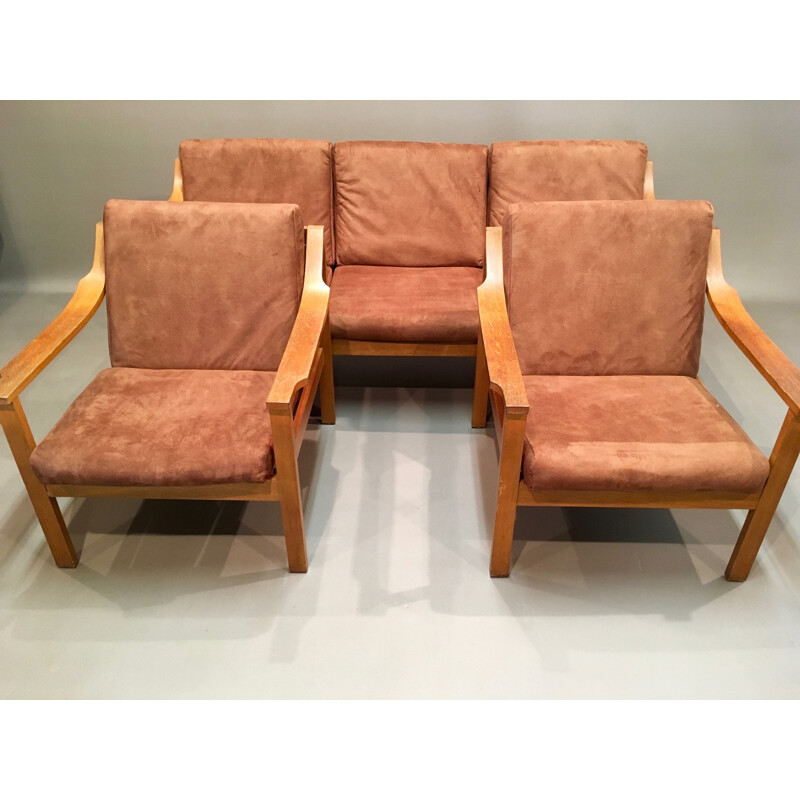 Vintage scandinavian camel sofa in teak - 1950s