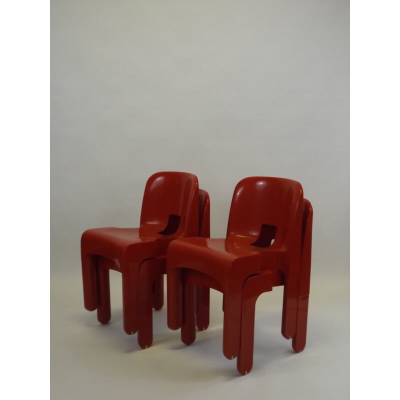 Vintage set of 4 red chairs by Joe Colombo - 1960s