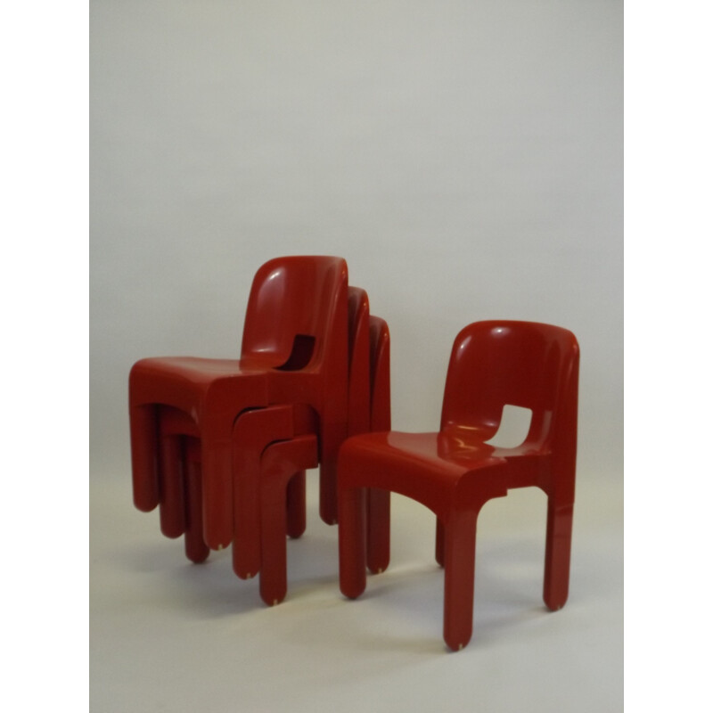 Vintage set of 4 red chairs by Joe Colombo - 1960s