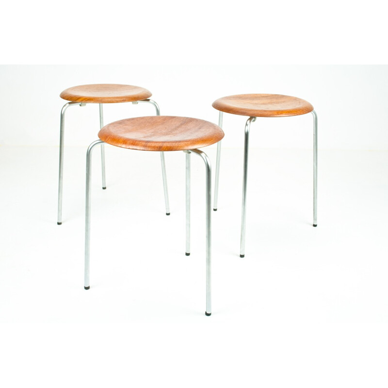 Set of 3 DOT stools in teak and metal, Arne JACOBSEN - 1950s